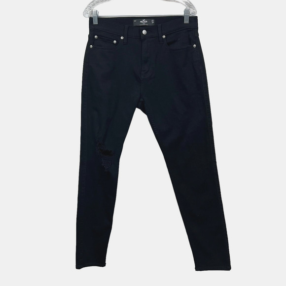 Hollister Mens Jeans Taper Leg Advanced Stretch Distressed 5 Pocket Black Sz 31‎ - Picture 1 of 8